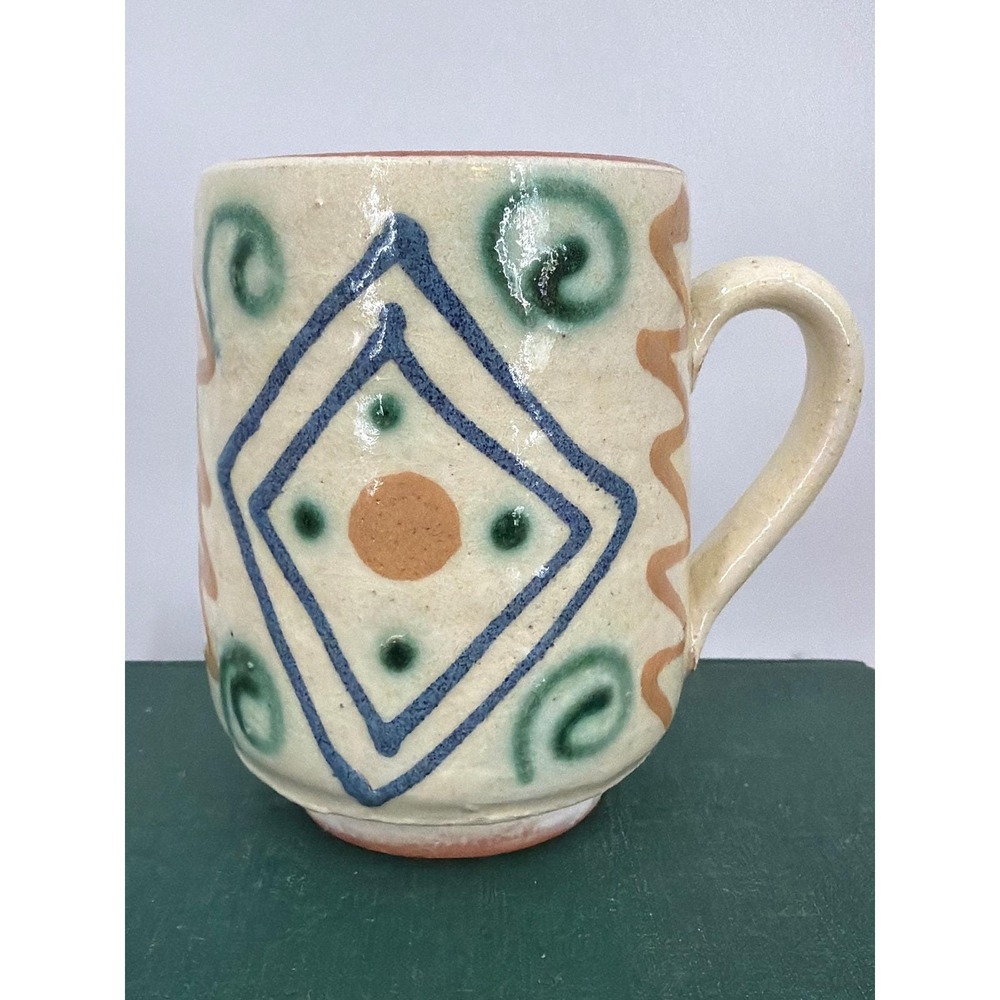 Studio Pottery Hand Painted Geometric Swirl Terracotta Clay Mug Costa Rica